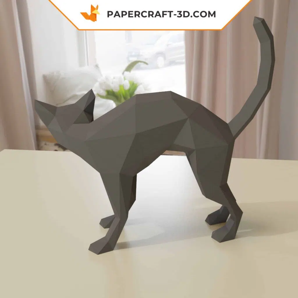 Papercraft de gato para Halloween en origami 3D