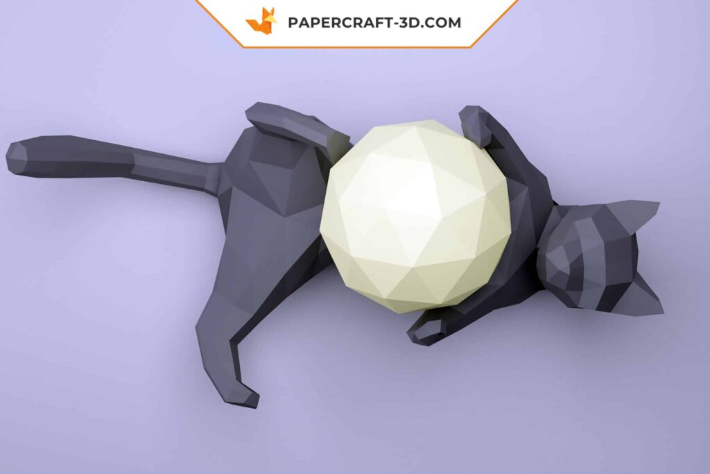 Papercraft de gato preguiçoso em origami 3D