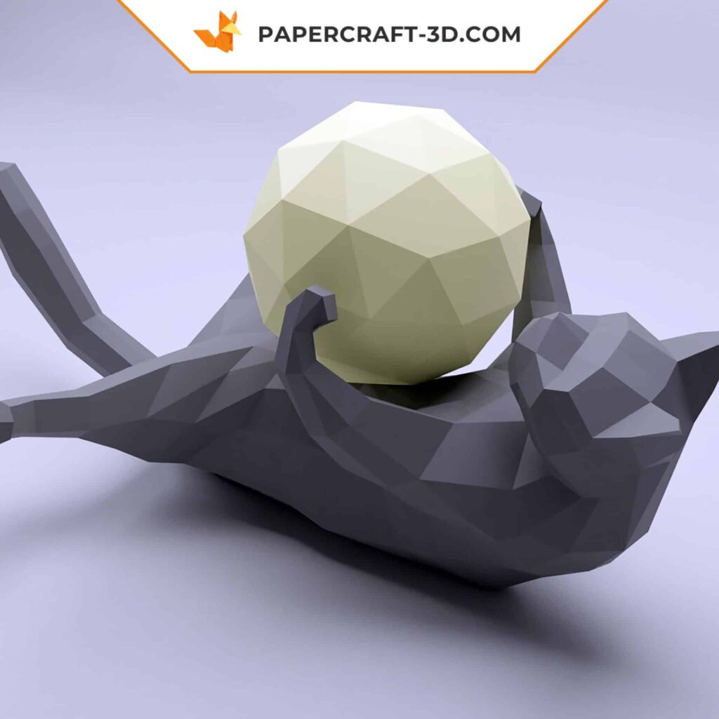 Papercraft lazy cat in 3D origami