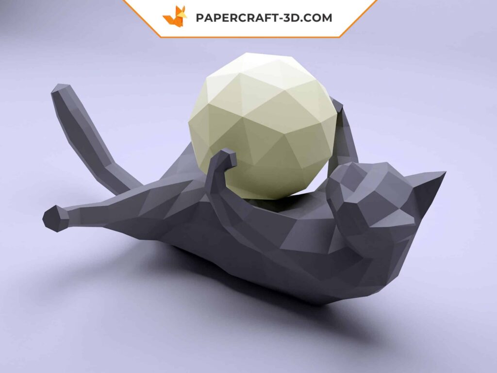 Papercraft de gato preguiçoso em origami 3D