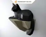 Papercraft chat sur un rocher, construction murale en papier 3D