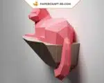Papercraft chat sur un rocher, construction murale en papier 3D, weergave 2