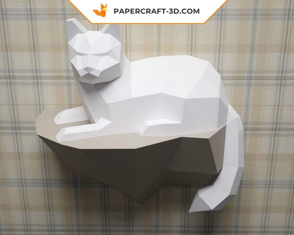 Papercraft Katze auf einem Felsen in 3D-Origami
