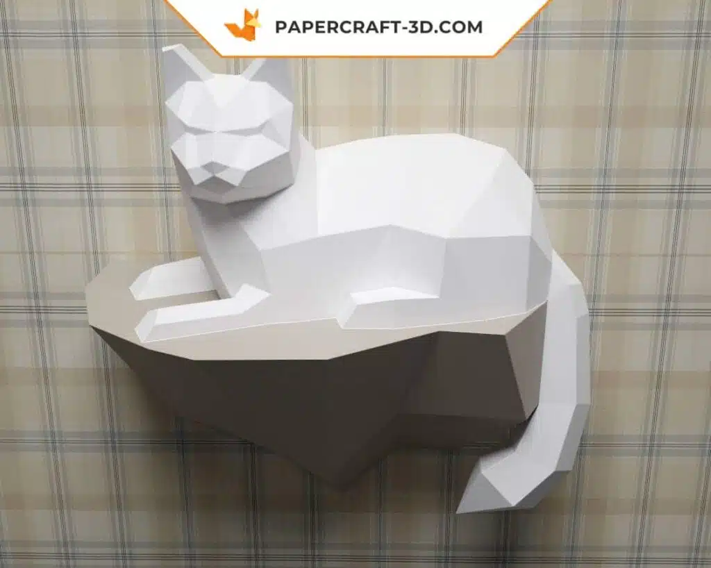 Papercraft chat sur un rocher, construction murale en papier 3D, weergave 3