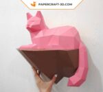 Papercraft gatto su una roccia in 3D origami