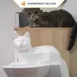 Papercraft chat sur un rocher, construction murale en papier 3D, weergave 9