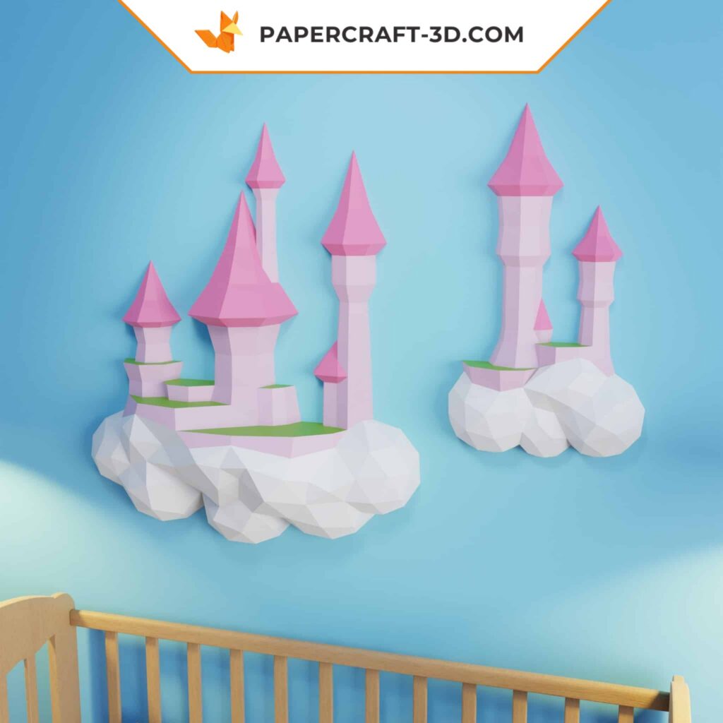 Papercraft castelo nas nuvens em origami