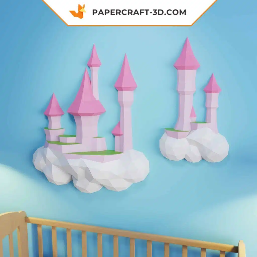 Papercraft Château dans les Nuages origami papier 3D DIY, weergave 2