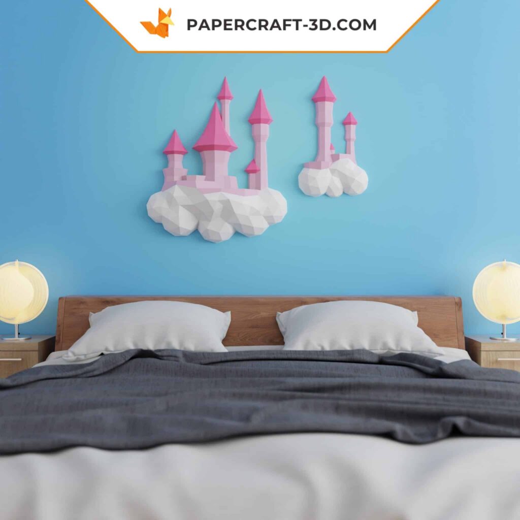 Papercraft castelo nas nuvens em origami