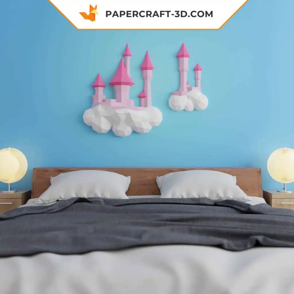 Papercraft Château dans les Nuages origami papier 3D DIY, weergave 3