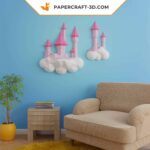 Papercraft de castillo en las nubes en origami 3D