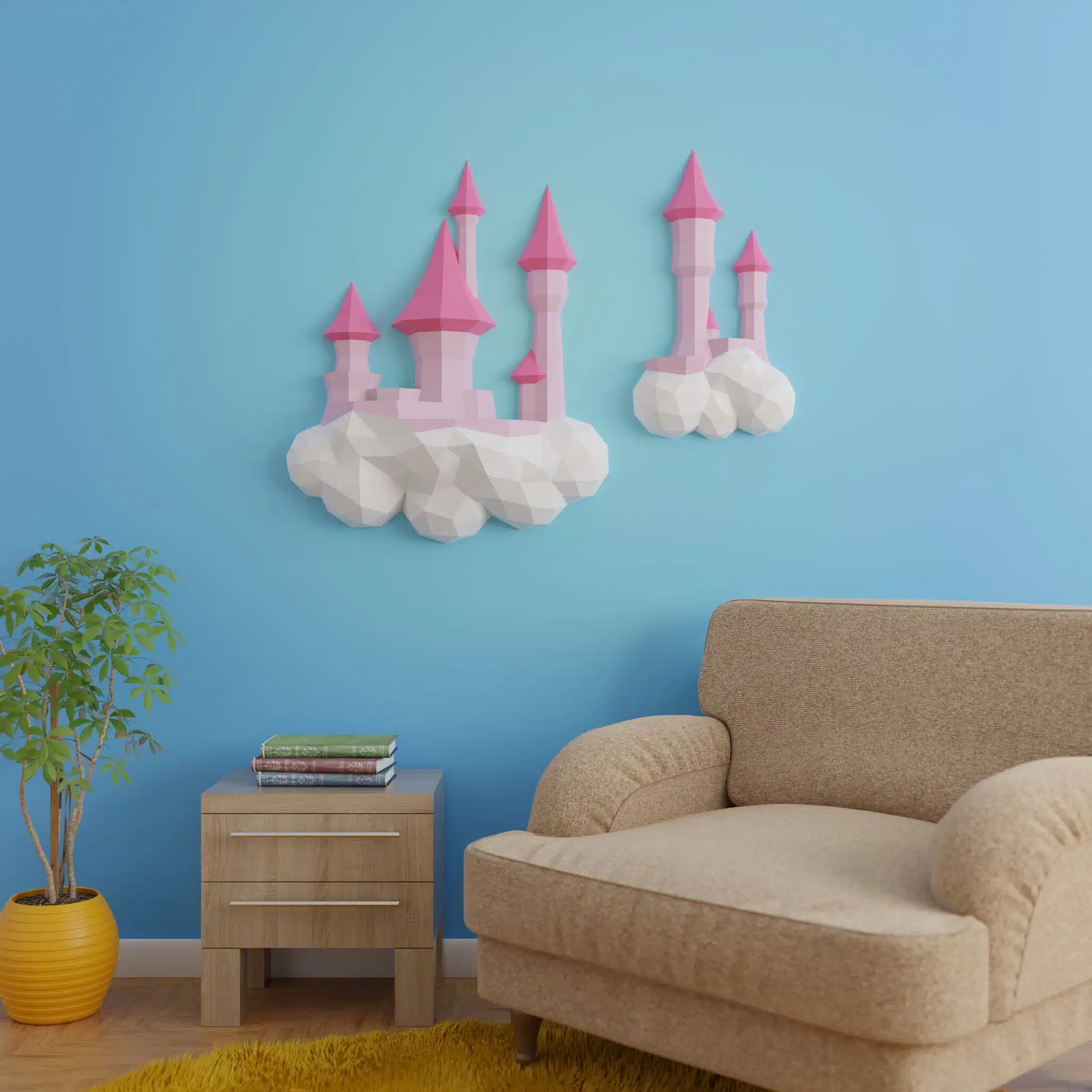 Papercraft Château dans les Nuages origami papier 3D DIY, weergave 4