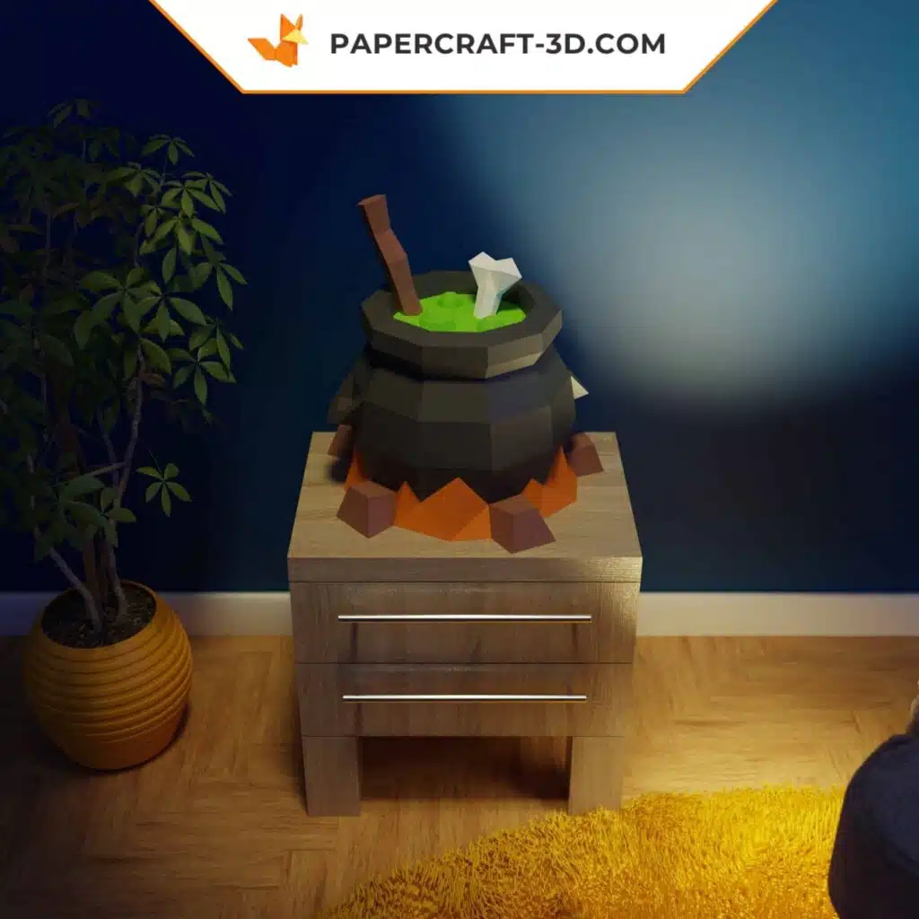 Papercraft chaudron de sorcière origami papier 3D DIY pour décoration Halloween, weergave 2