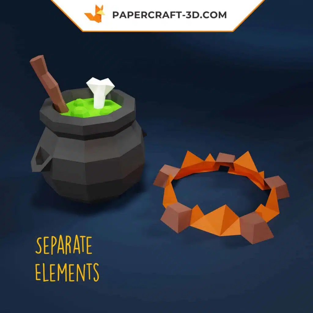 Papercraft chaudron de sorcière origami papier 3D DIY pour décoration Halloween, weergave 3