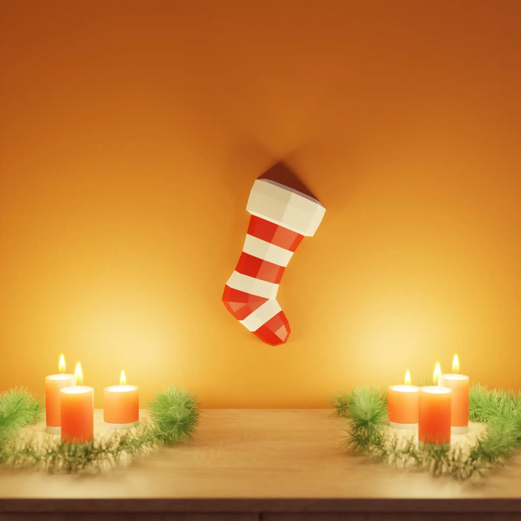 Papercraft Christmas stocking in 3D origami