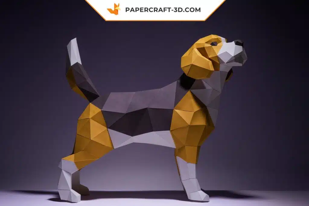 Papercraft chien Beagle origami papier 3D, weergave 2