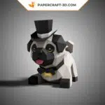 Papercraft chien carlin mignon en origami 3D, weergave 3