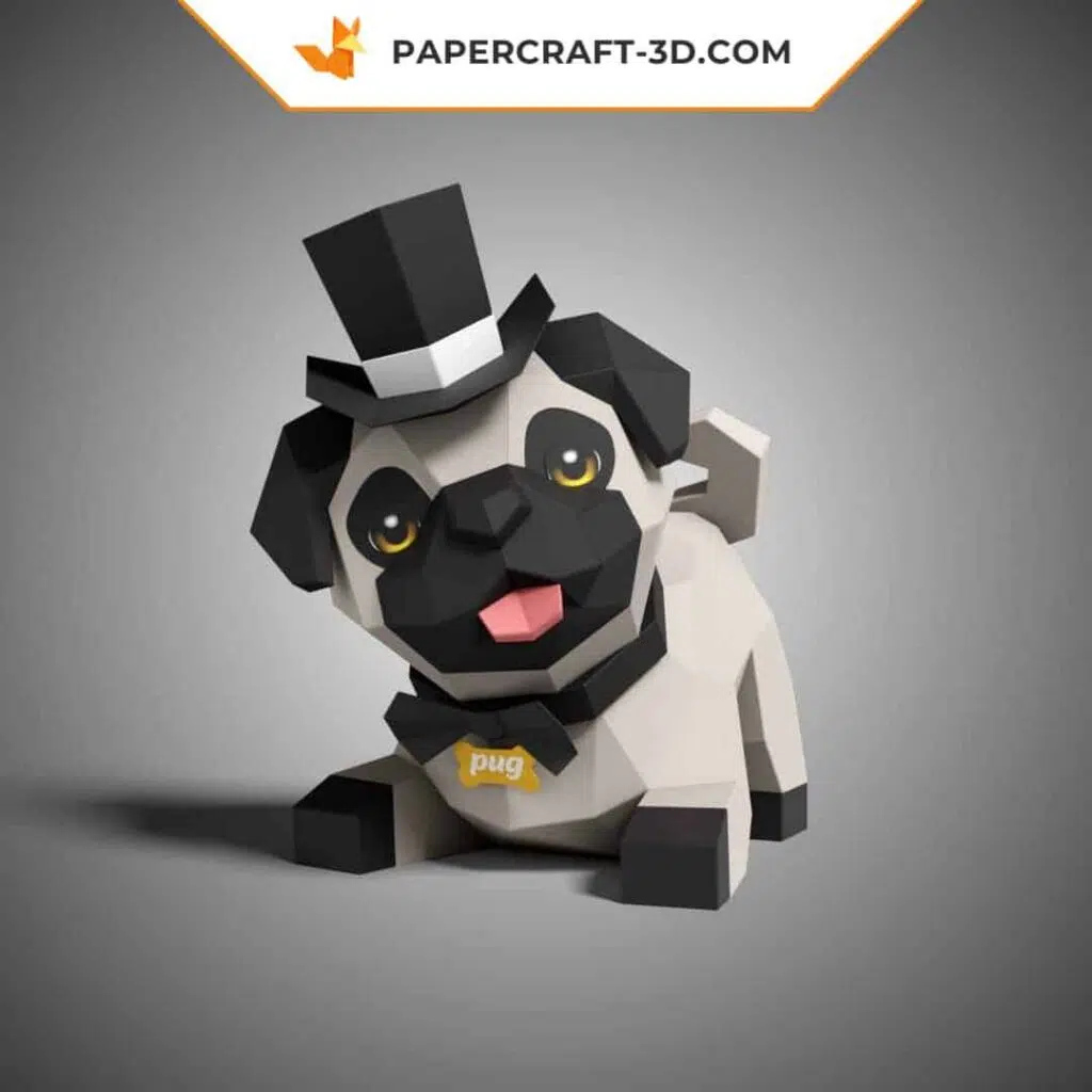 Niedlicher Mops als 3D-Origami-Papercraft