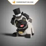 Papercraft chien carlin mignon en origami 3D, weergave 2