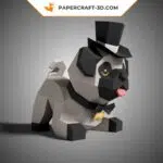 Papercraft chien carlin mignon en origami 3D, weergave 4