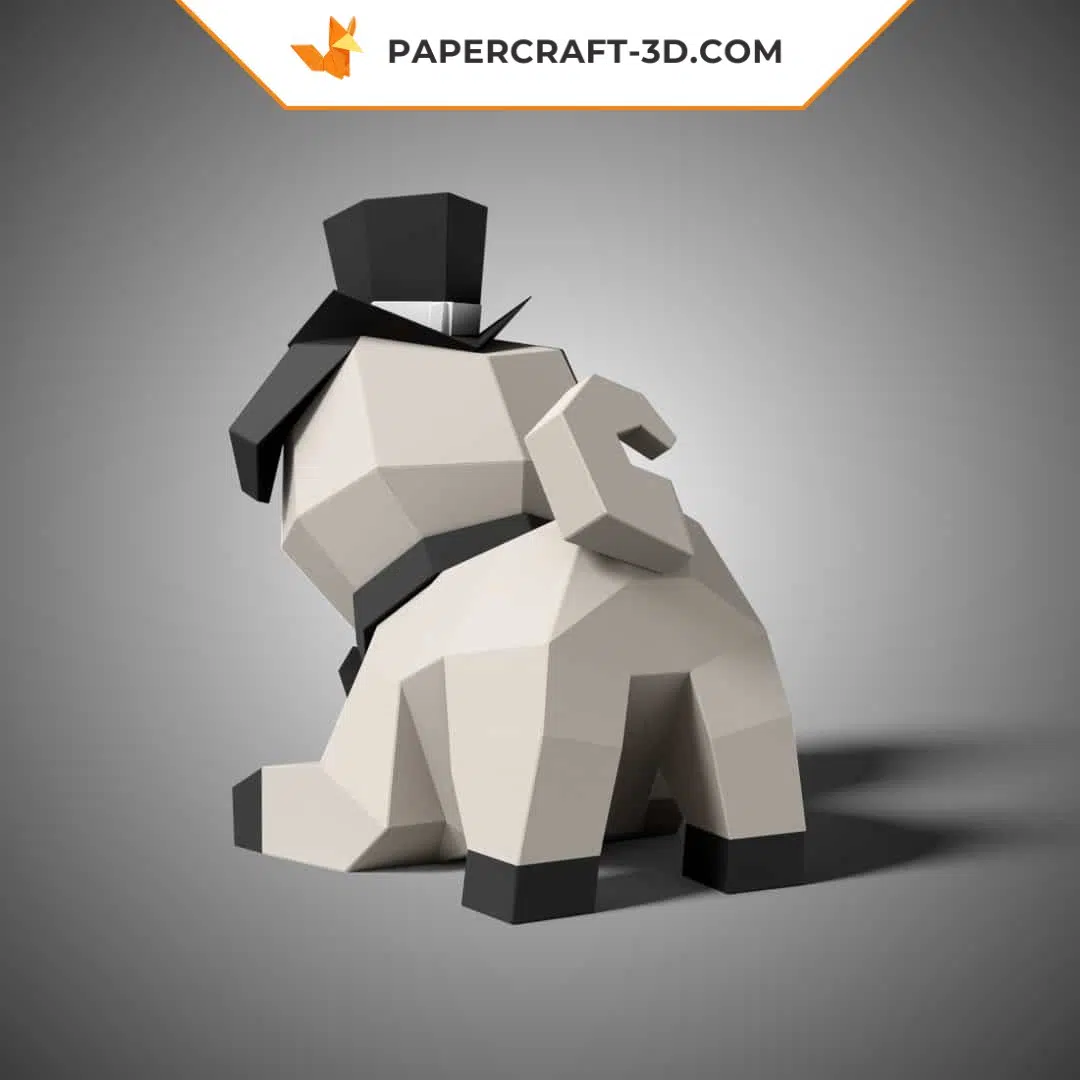 Papercraft chien carlin mignon en origami 3D, weergave 5