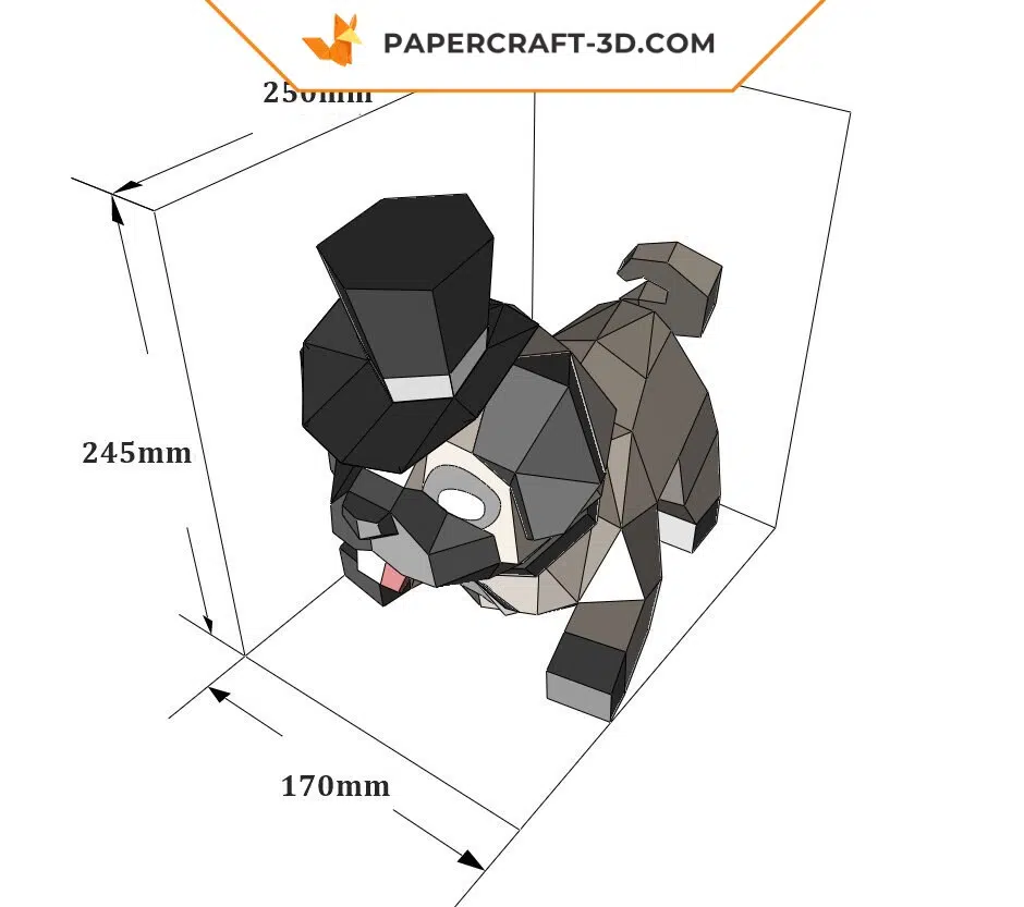 Papercraft chien carlin mignon en origami 3D, weergave 7