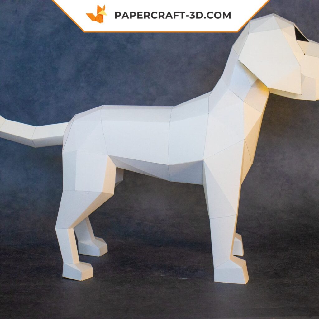 Papercraft von kleinem weißen Hund in 3D Origami
