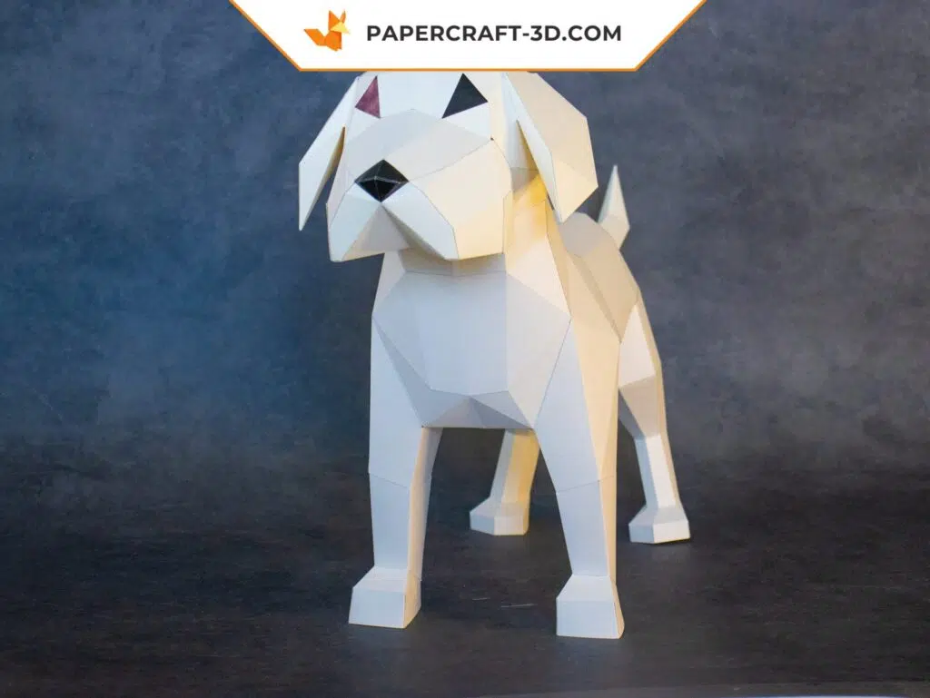 Papercraft chien en origami papier 3D, modèle téléchargeable DIY, weergave 3