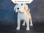 Papercraft of small white dog in 3D origami