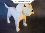 Papercraft of small white dog in 3D origami