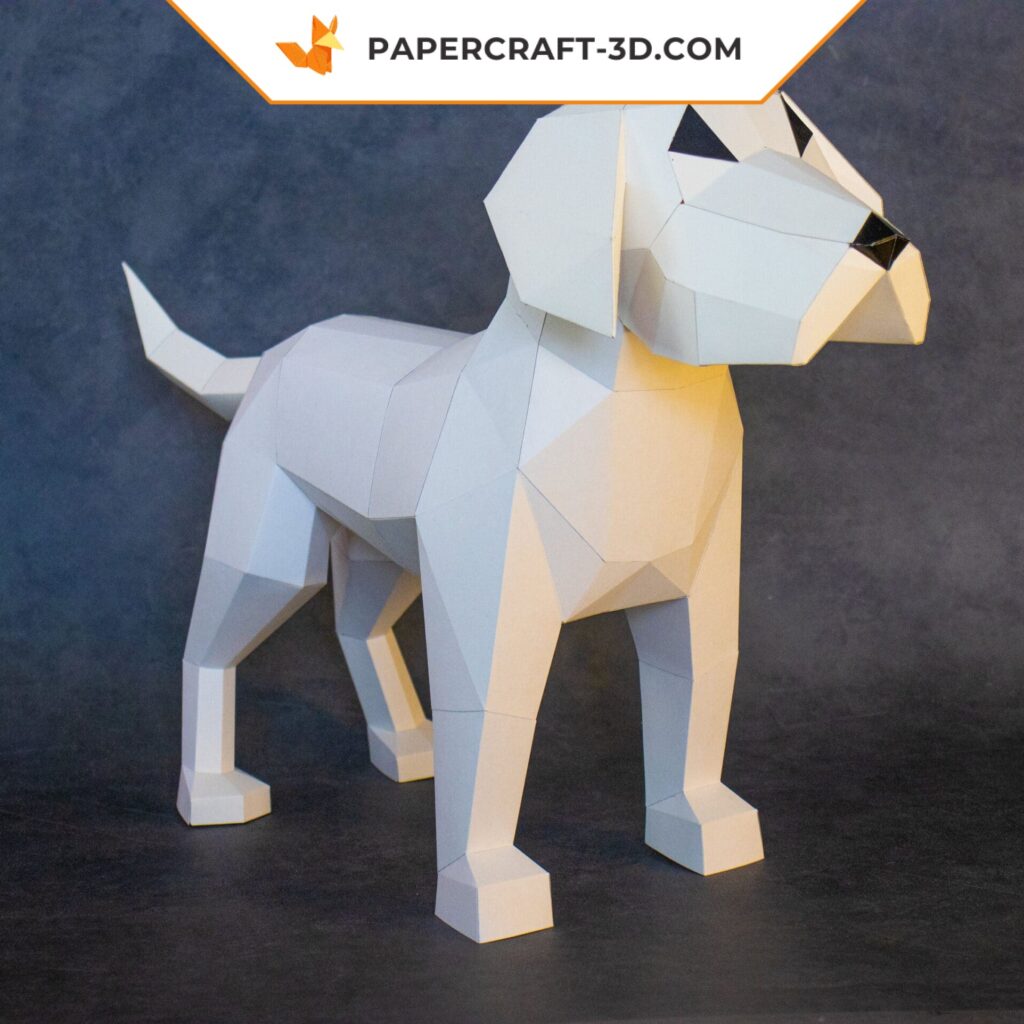 Papercraft von kleinem weißen Hund in 3D Origami Papercraft von kleinem weißen Hund in 3D Origami