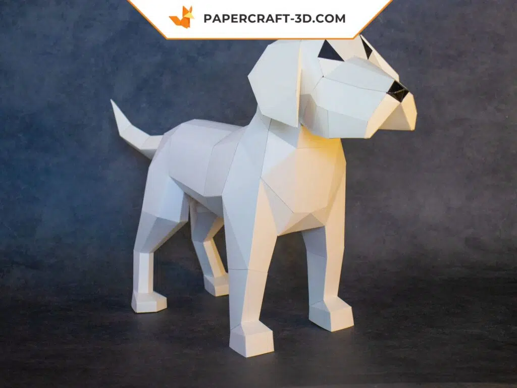 Papercraft chien en origami papier 3D, modèle téléchargeable DIY