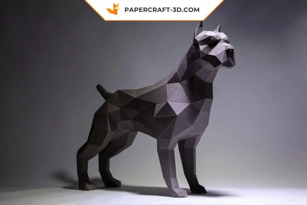 Papercraft chien pit bull origami papier 3D à monter soi-même, vue 3