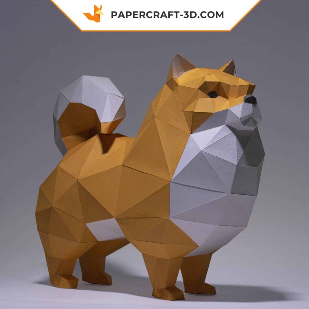 Papercraft de chien Pomeranian en origami 3D