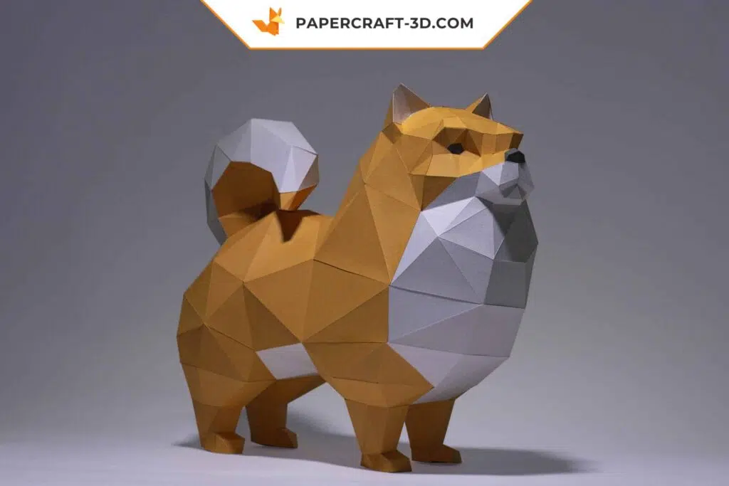 Papercraft Pomeranian-Hund als 3D-Origami