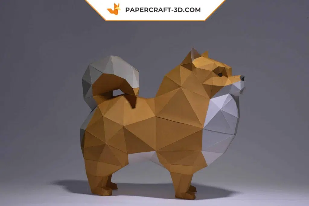 Papercraft Pomeranian-Hund als 3D-Origami