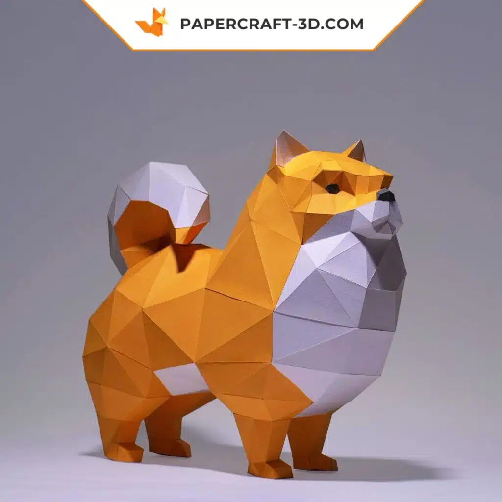 Papercraft Pomeranian-Hund als 3D-Origami