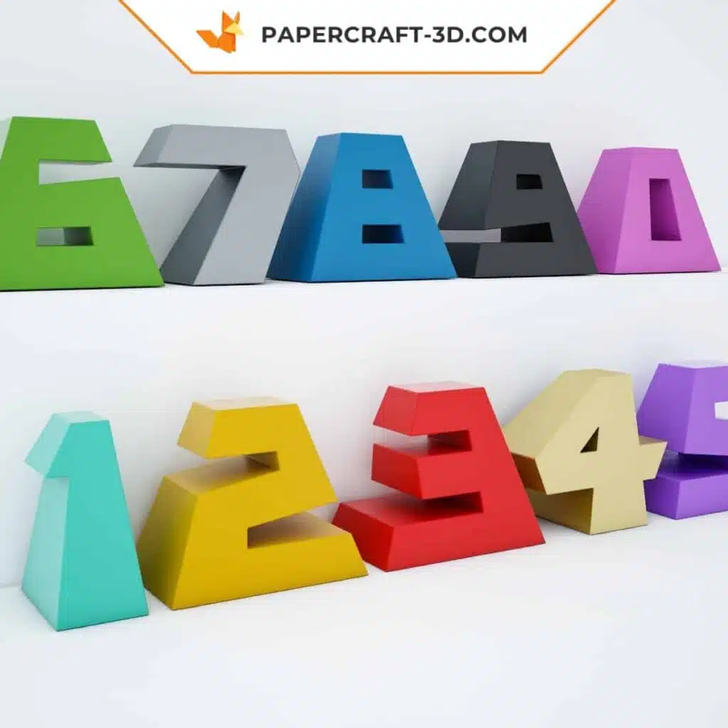 Papercraft Zahlen als 3D-Origami, von 0 bis 9