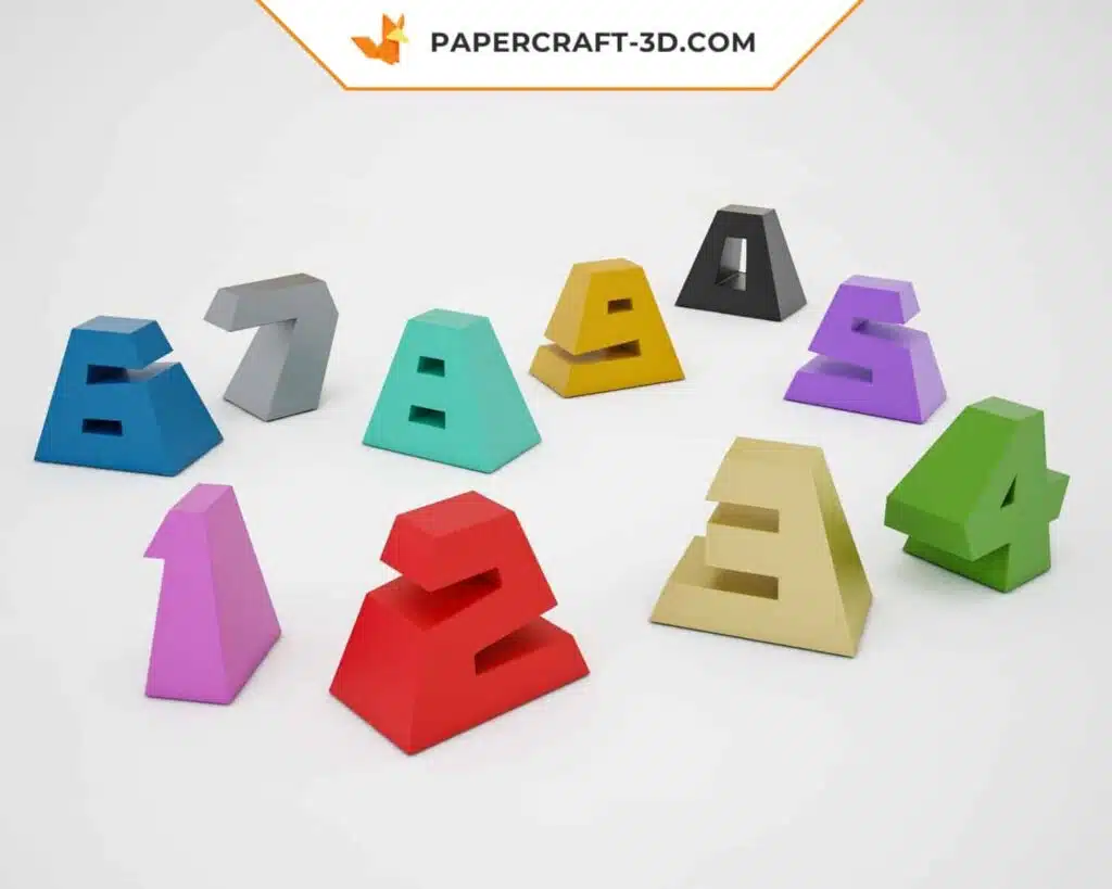 Papercraft chiffres en origami papier 3D pour décoration de fête, weergave 3