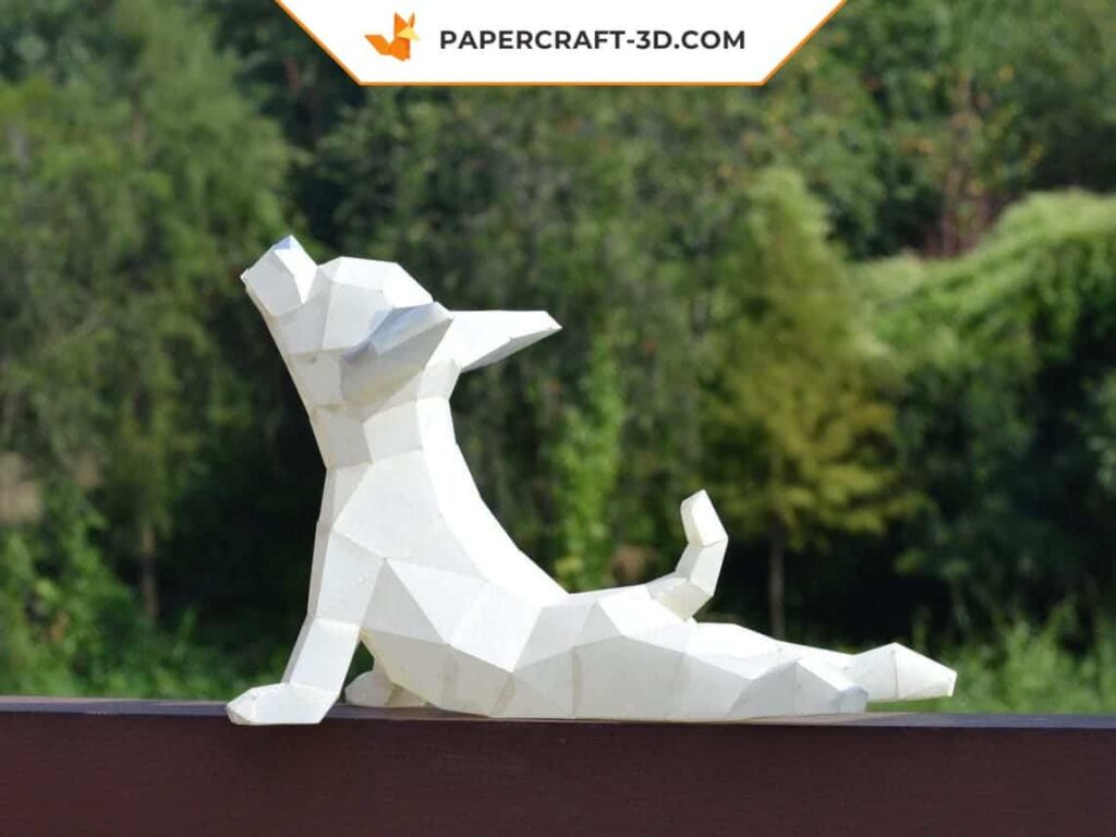 Papercraft chihuahua de yoga em origami 3D