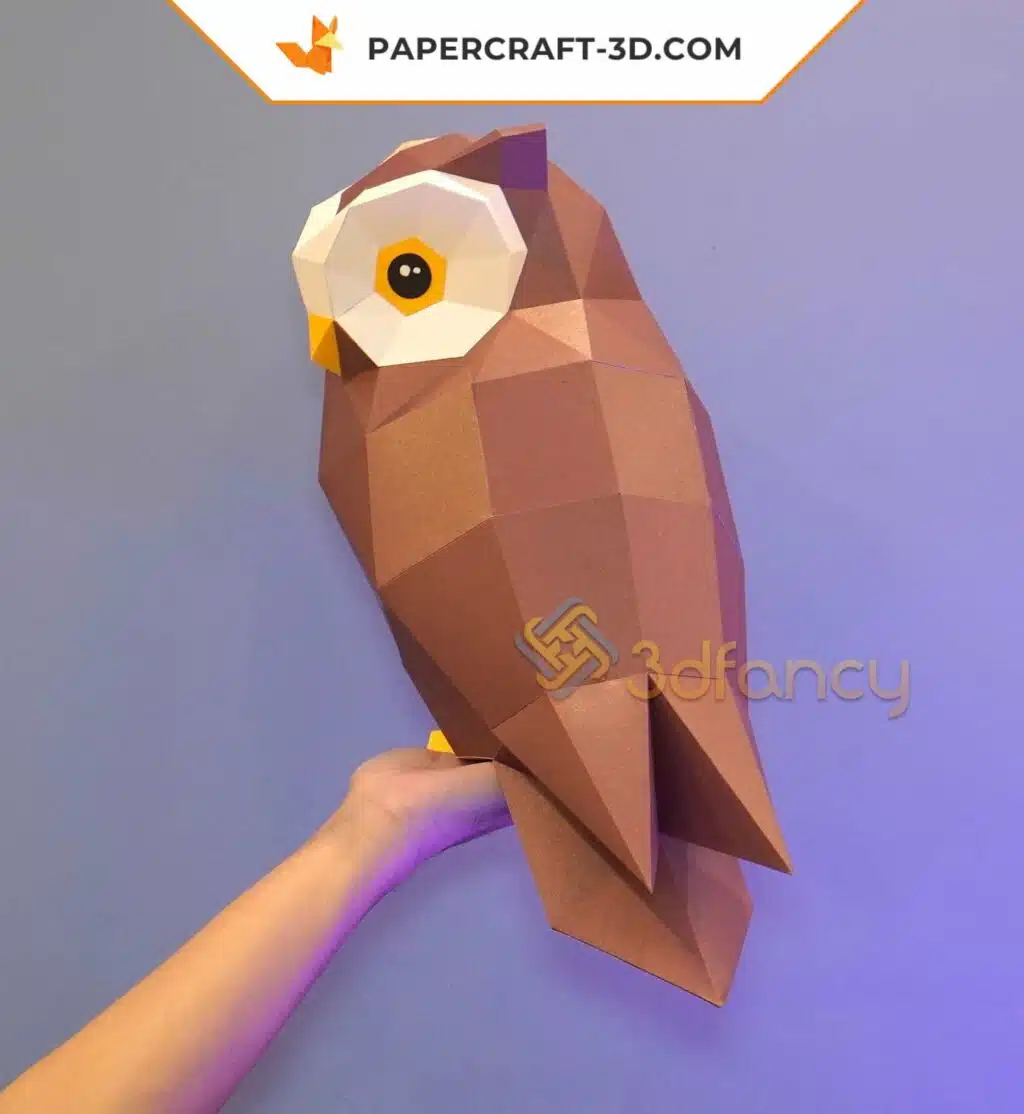 Papercraft chouette en origami papier 3D, weergave 2