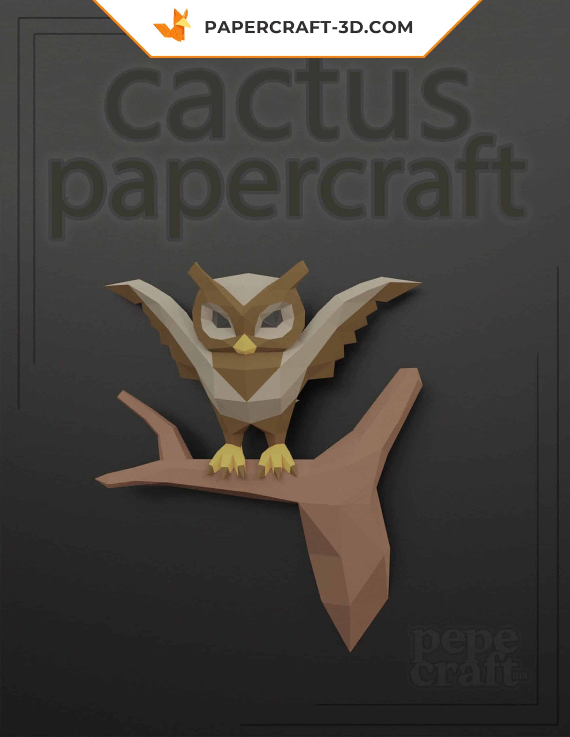 Papercraft Eule auf Ast in 3D-Origami Papercraft Eule auf Ast in 3D-Origami
