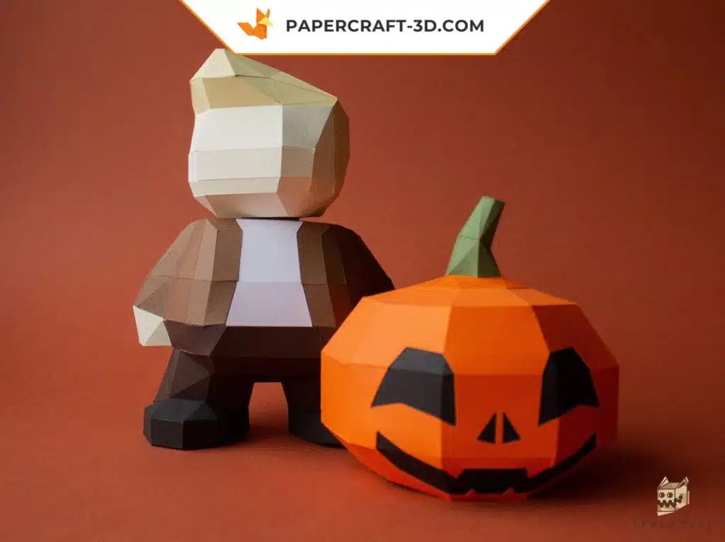 Papercraft citrouille 3D origami papier pour Halloween, weergave 2