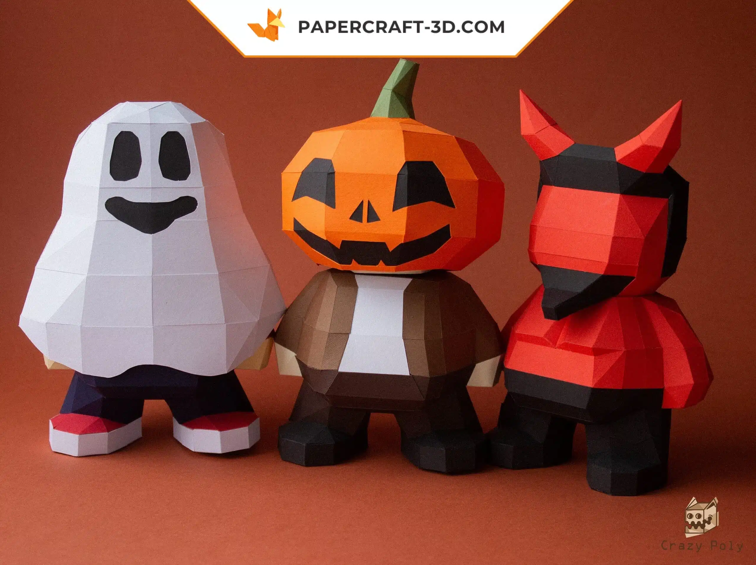Papercraft citrouille 3D origami papier pour Halloween, weergave 9