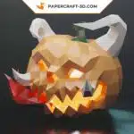 Papercraft citrouille avec cornes, défenses et langue en papier 3D pour décoration Halloween, weergave 2