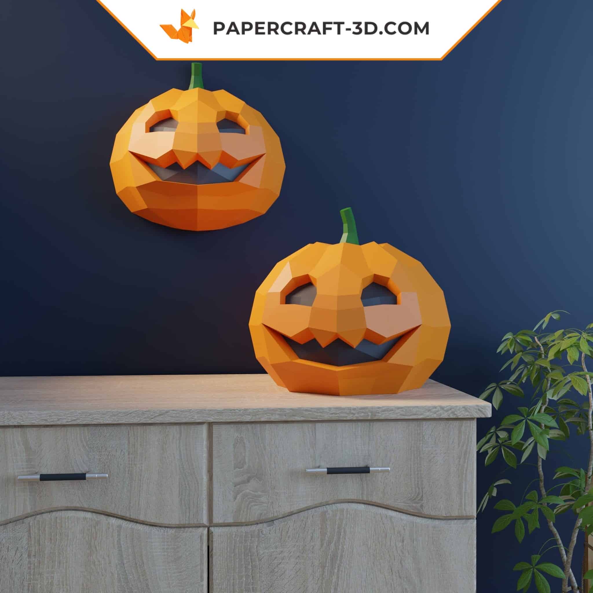 Papercraft pumpkin for Halloween in 3D origami