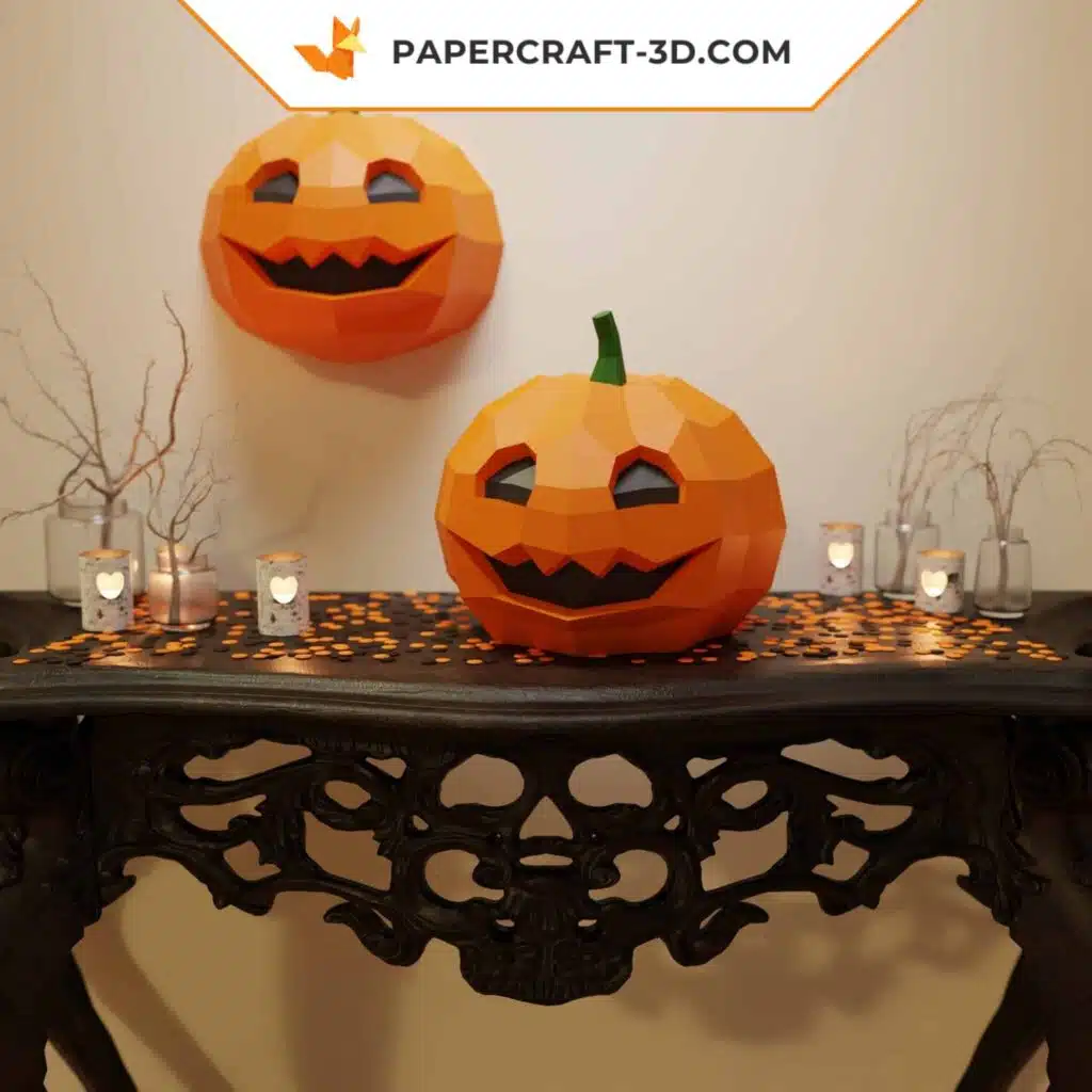 Papercraft citrouille d'Halloween souriante en origami 3D