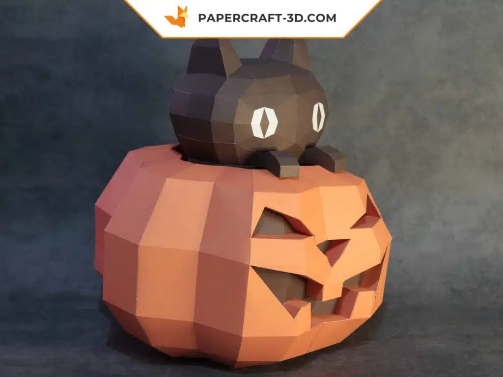 Papercraft de calabaza y gato de Halloween en origami 3D