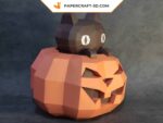 Papercraft pumpkin and Halloween cat in 3D origami