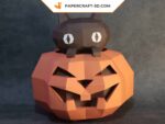 Papercraft de calabaza y gato de Halloween en origami 3D